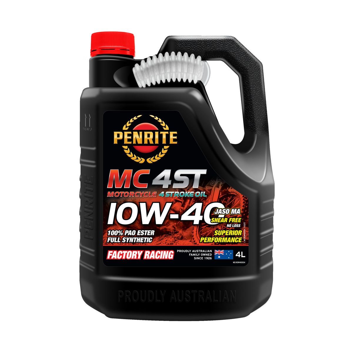 Penrite MC-4ST 10W-40 Motorcycle Engine Oil 100% Pao & Ester 4L MC410W40004