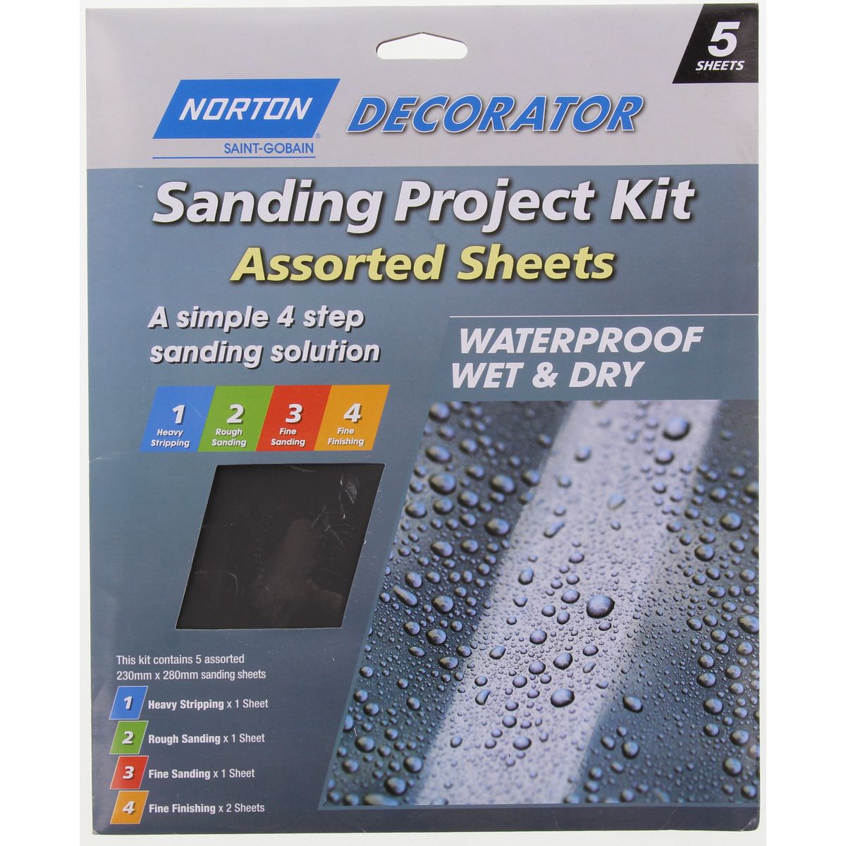 Norton Waterproof Sheets 230x280mm Assorted 5Pk 66623326256