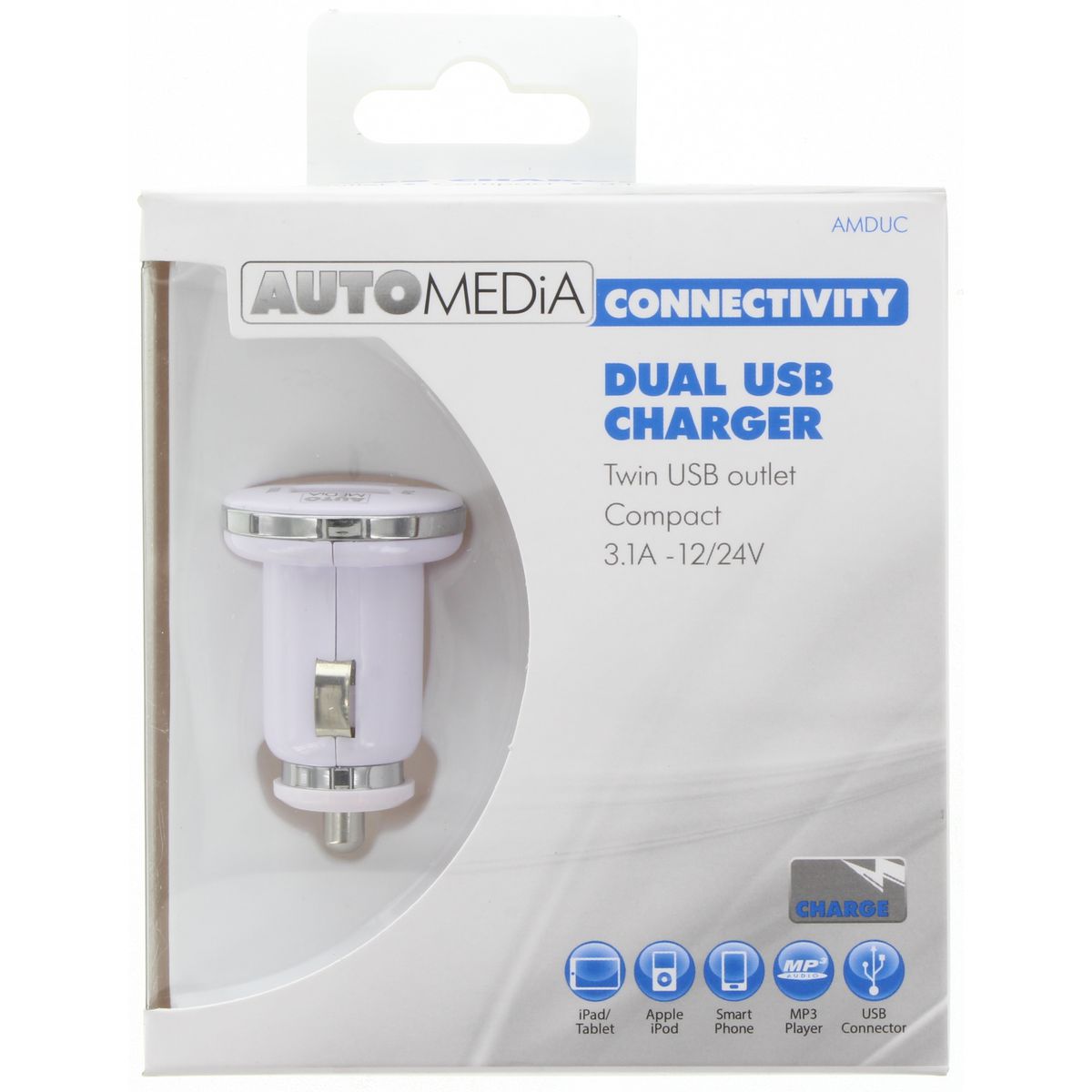 Automedia USB Car Charger Twin Socket AMDUC