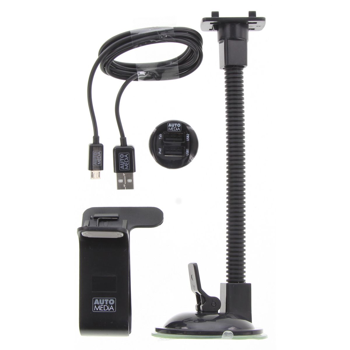 Automedia Phone Holder with Flexible Arm & Charger Clip AMFPMUC