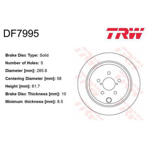 TRW Brake Rotor 285.8mm Rear DF7995S