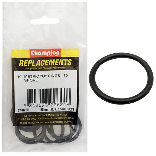 Champion Fasteners O Ring Nitrile Rubber 70 Shore 28mm x 3.5mm Refill Pack C408-22