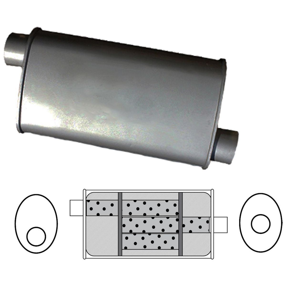 Redback Oval Muffler 18" Long 2" Offset/Centre Triflow Mild J543