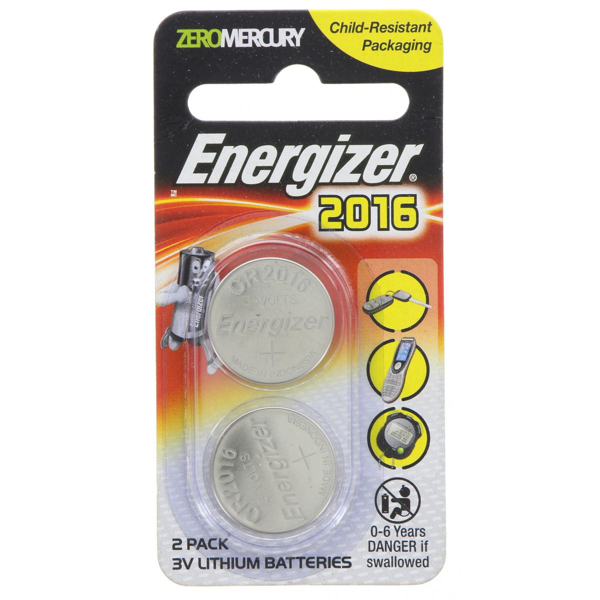 Energizer Coin Batteries Lithium 3V 2016 2 Pack ECR2016BS2