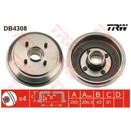 TRW Drum Brake Single 223mm DB4308