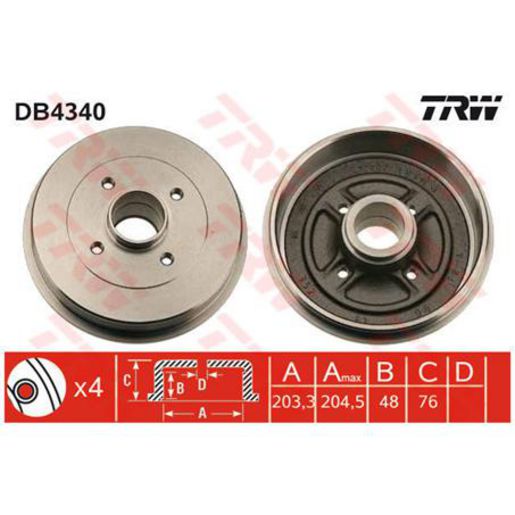 TRW Drum Brake Single 204.5mm DB4340
