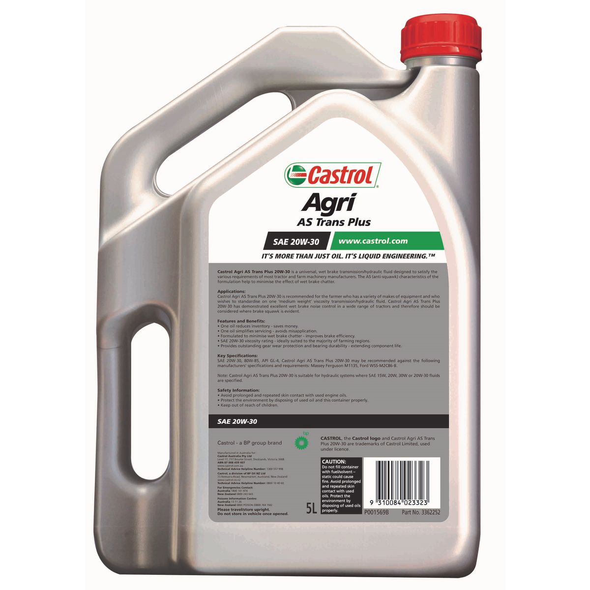 Castrol AGRI AS Trans Plus 20W-30 Wet Brake Trans/Hydraulic Fluid 5L 3362252