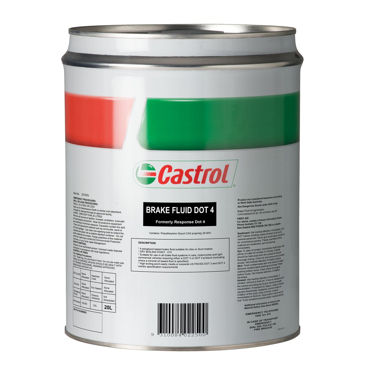 Castrol DOT 4 Brake Fluid 20L 3377670