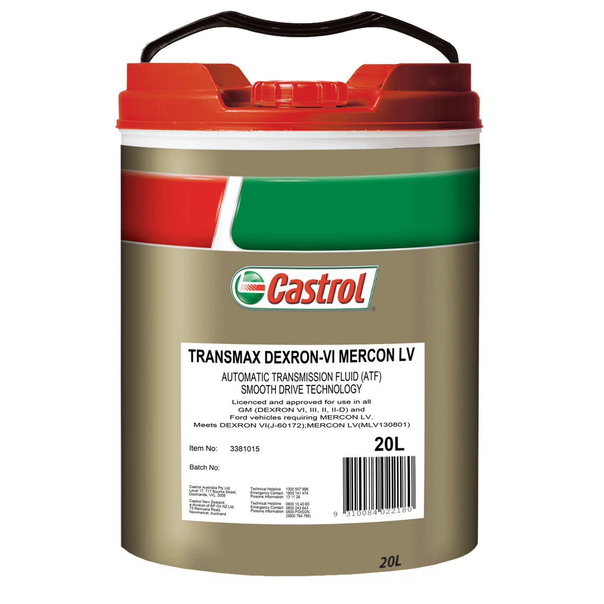 Castrol TRANSMAX ATF DEXRON-VI Mecron LV MultiVehicle Trans Fluid 20L 3381015