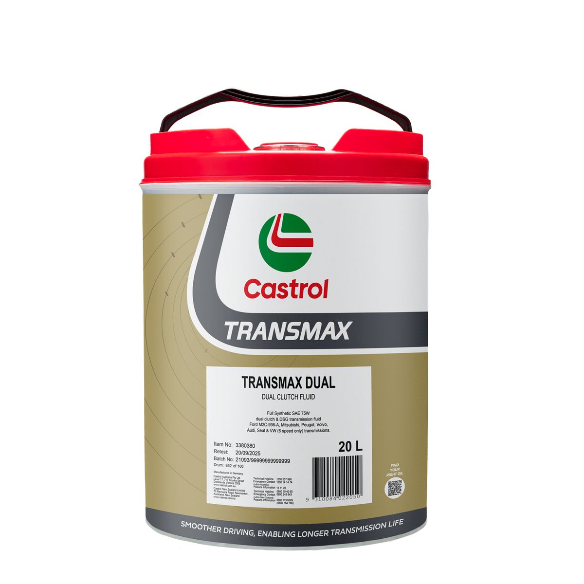 Castrol TRANSMAX Dual Transmission Fluid 20L 3380380