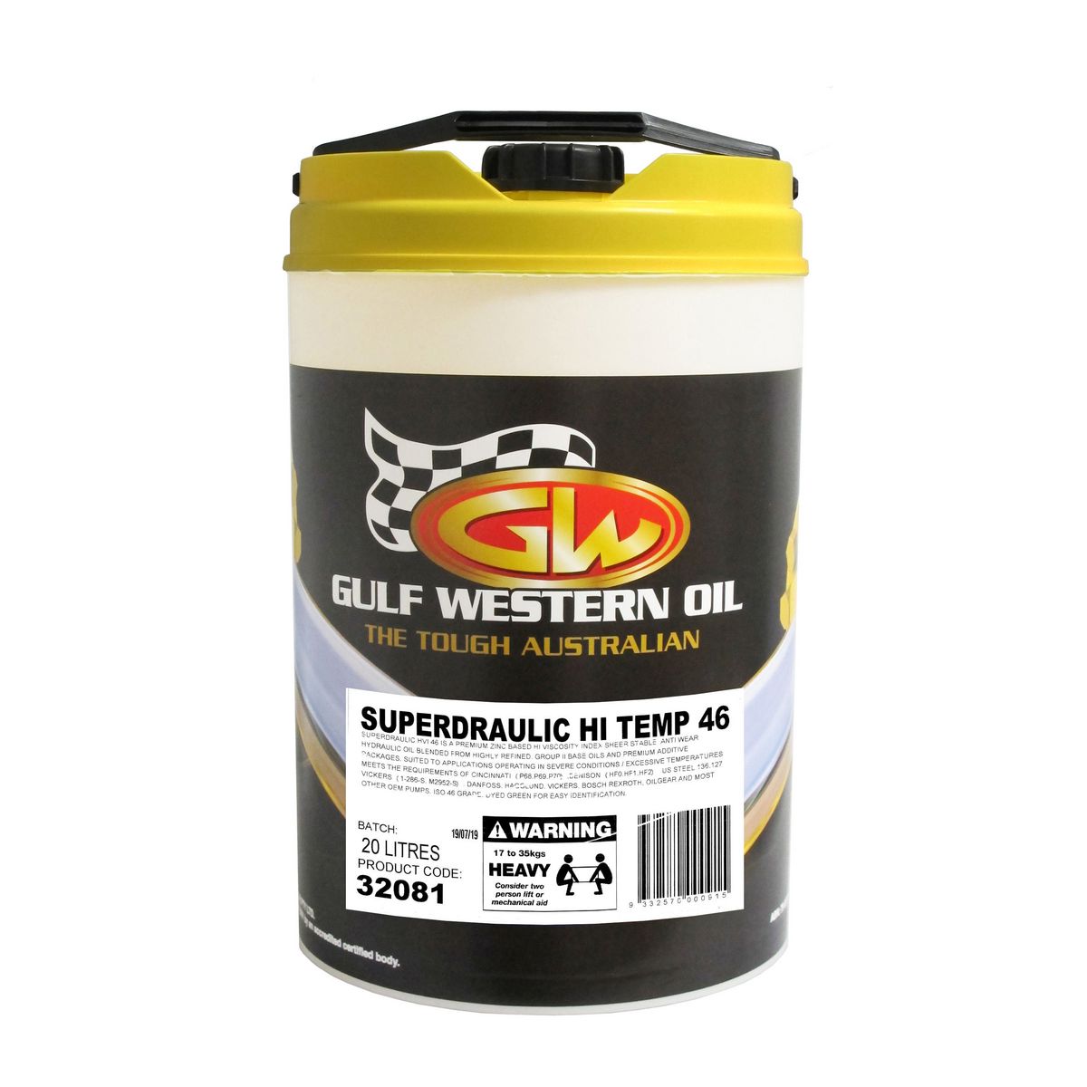 Gulf Western Superdraulic Hi-Temp Hydraulic ISO 46 Oil 20L 32081
