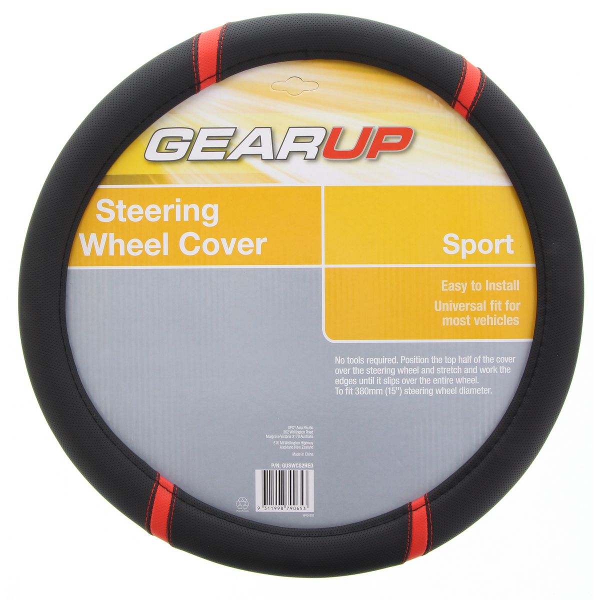 Gearup Steering Wheel Cover 15" Sports Red GUSWCS2RED