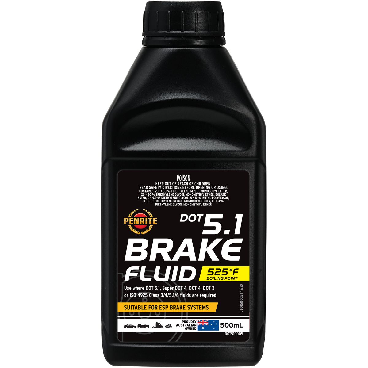 Penrite Brake Fluid DOT 5.1 Non Silicone 500ml DOT510005