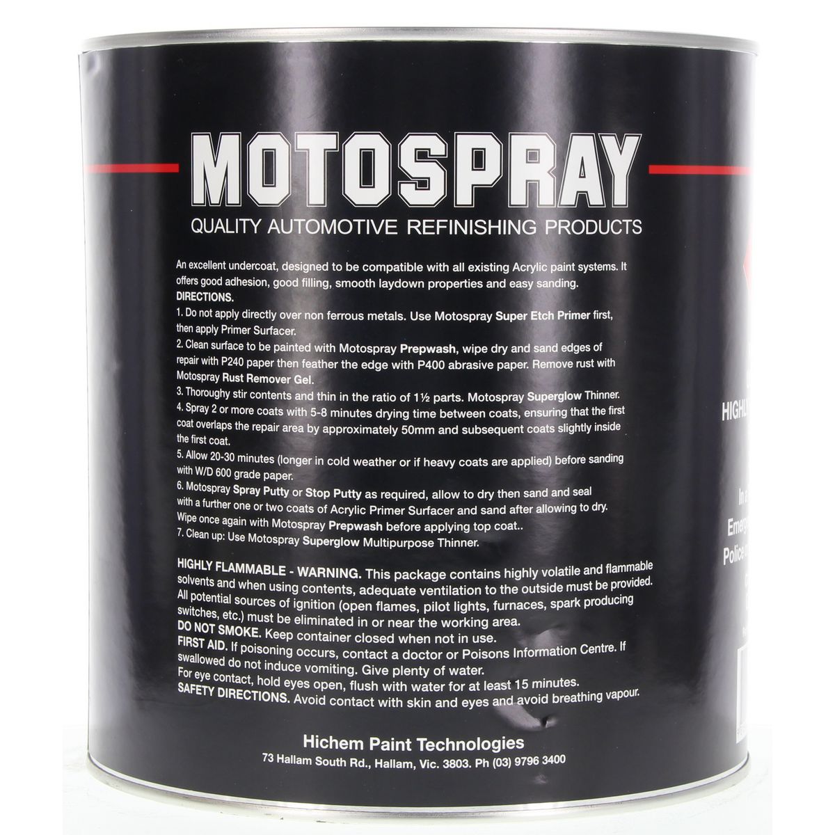 Hichem Motospray Acrylic Primer Surfacer 4ltr APSG4