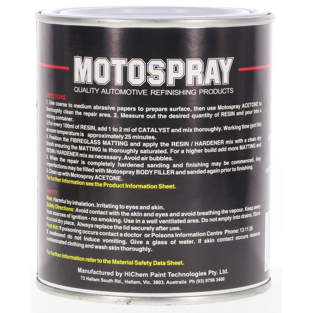 HiChem Motospray Fibreglass Resin 500Ml FGR500