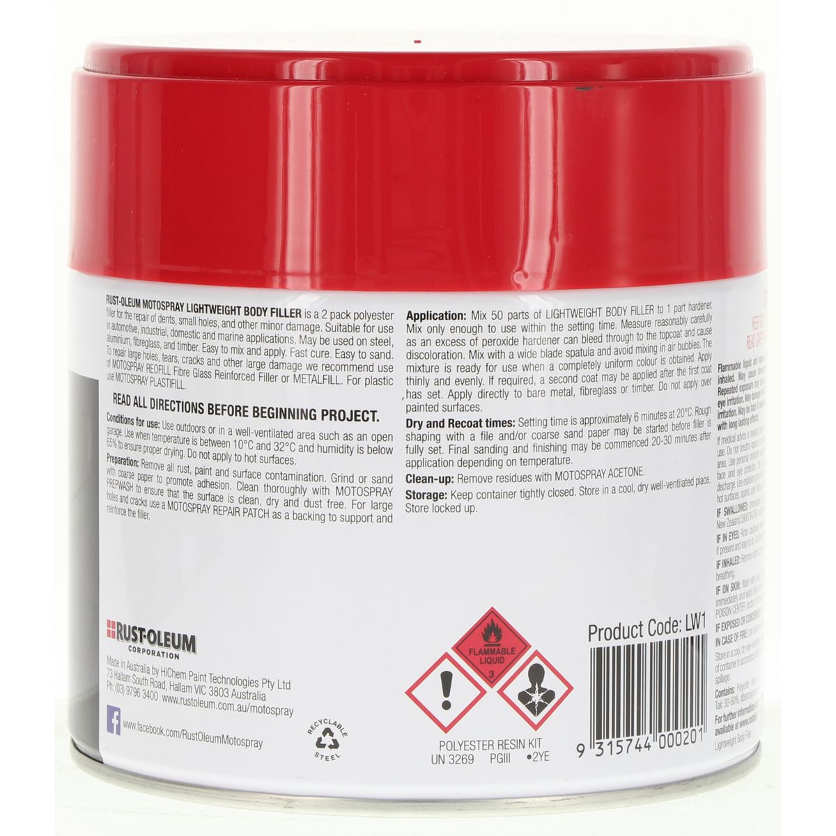 HiChem Motospray Body Filler 1Kg LW1