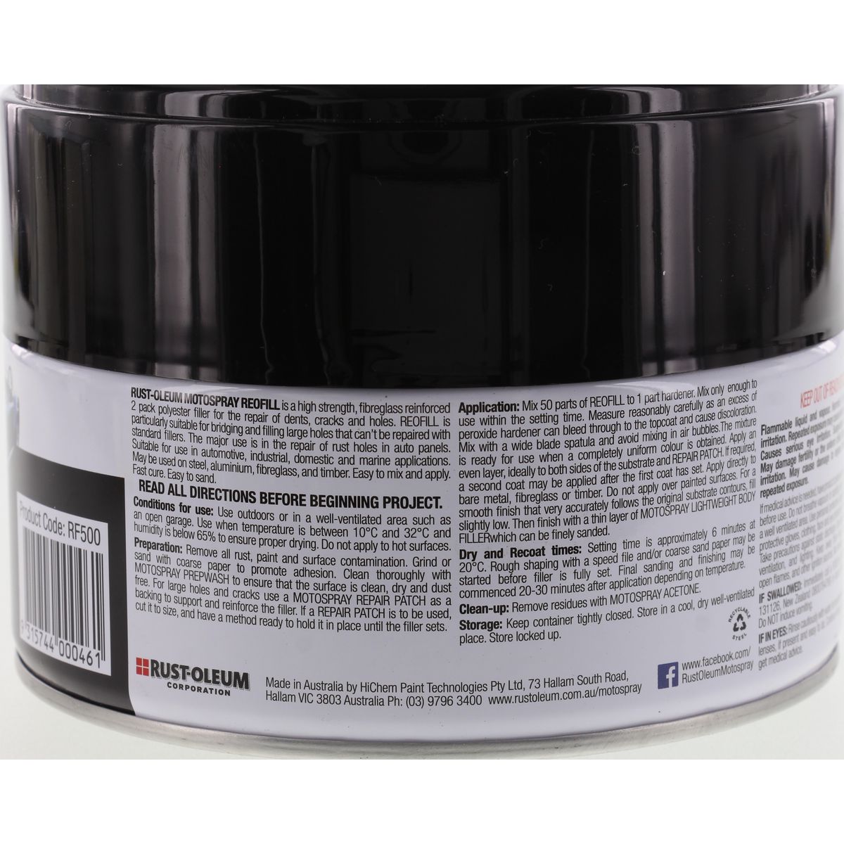 HiChem Motospray Reofill Fibreglass Reinforced Filler 500G RF500