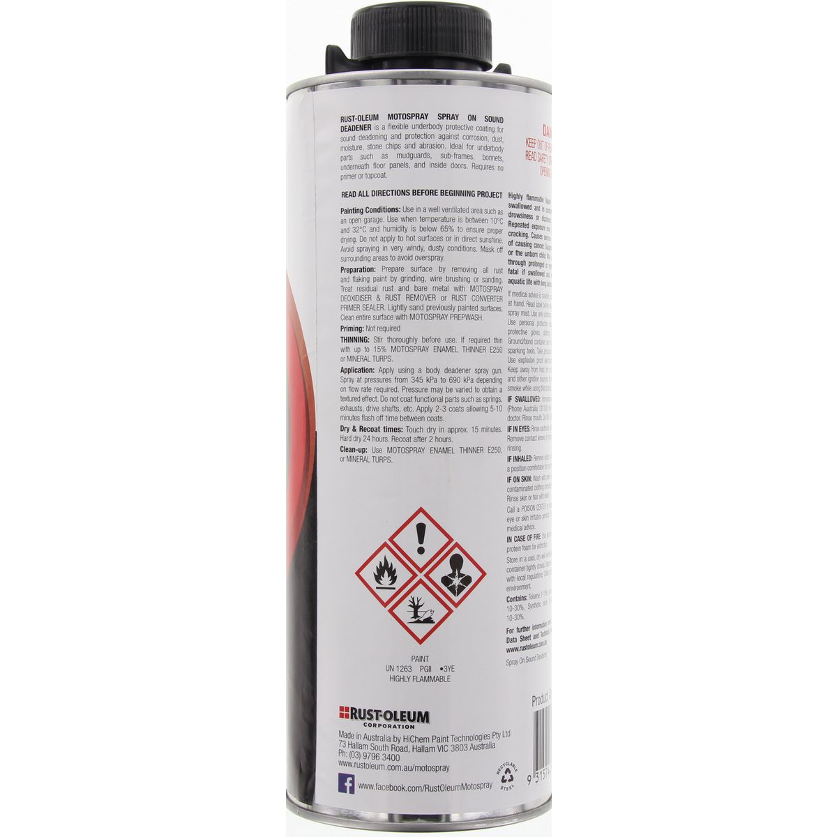 HiChem Motospray Sound Deadener Spray 1L SO1.15