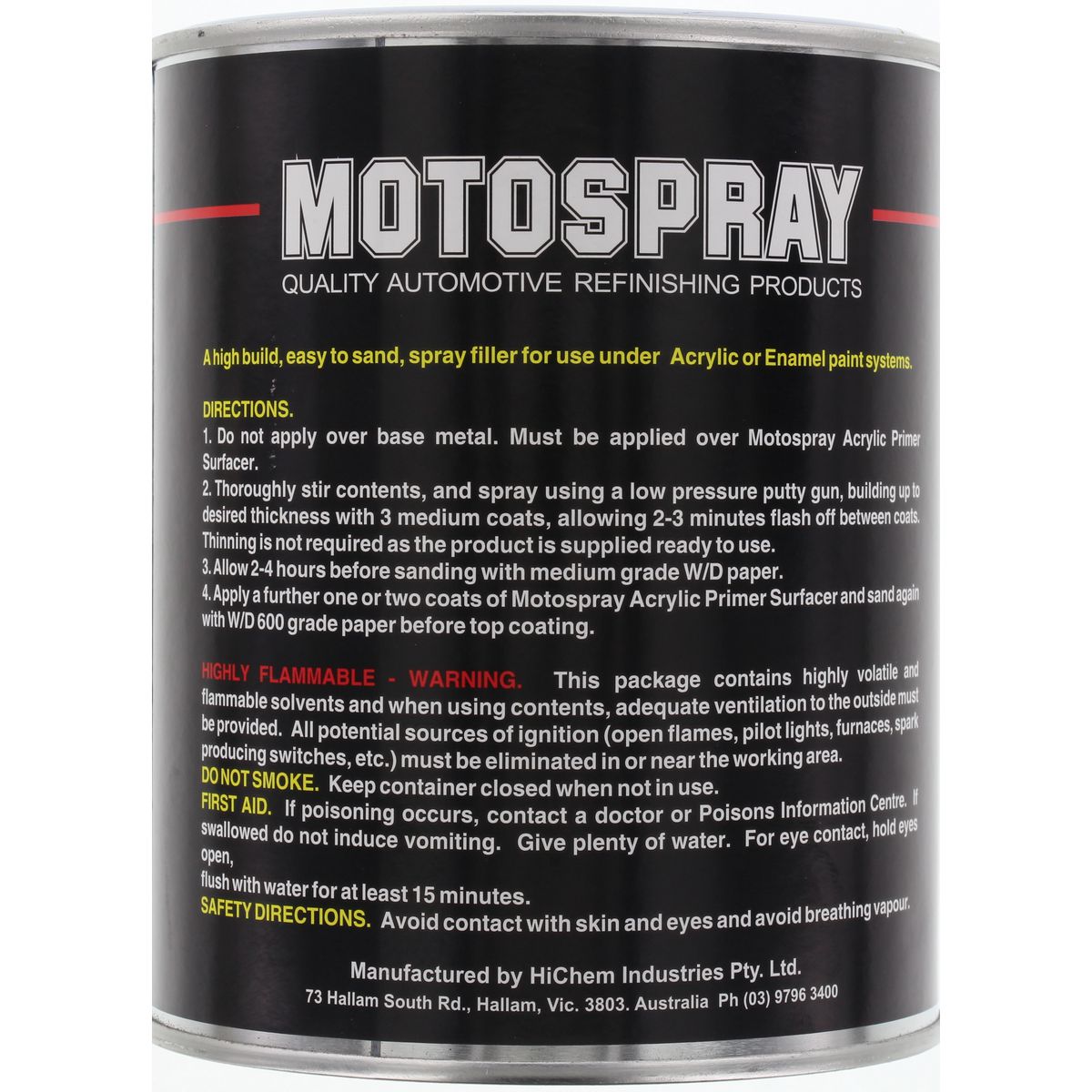 Hichem Motospray High Build Spray Putty 1ltr SPG1