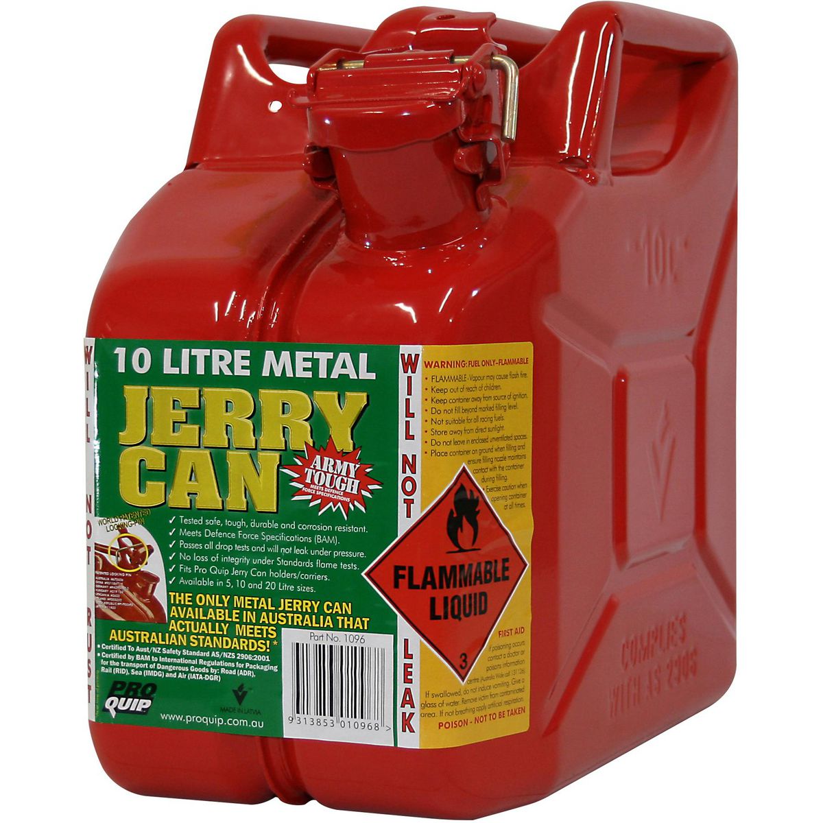 Proquip 10L Red Metal Unleaded Fuel Jerry Can 1096