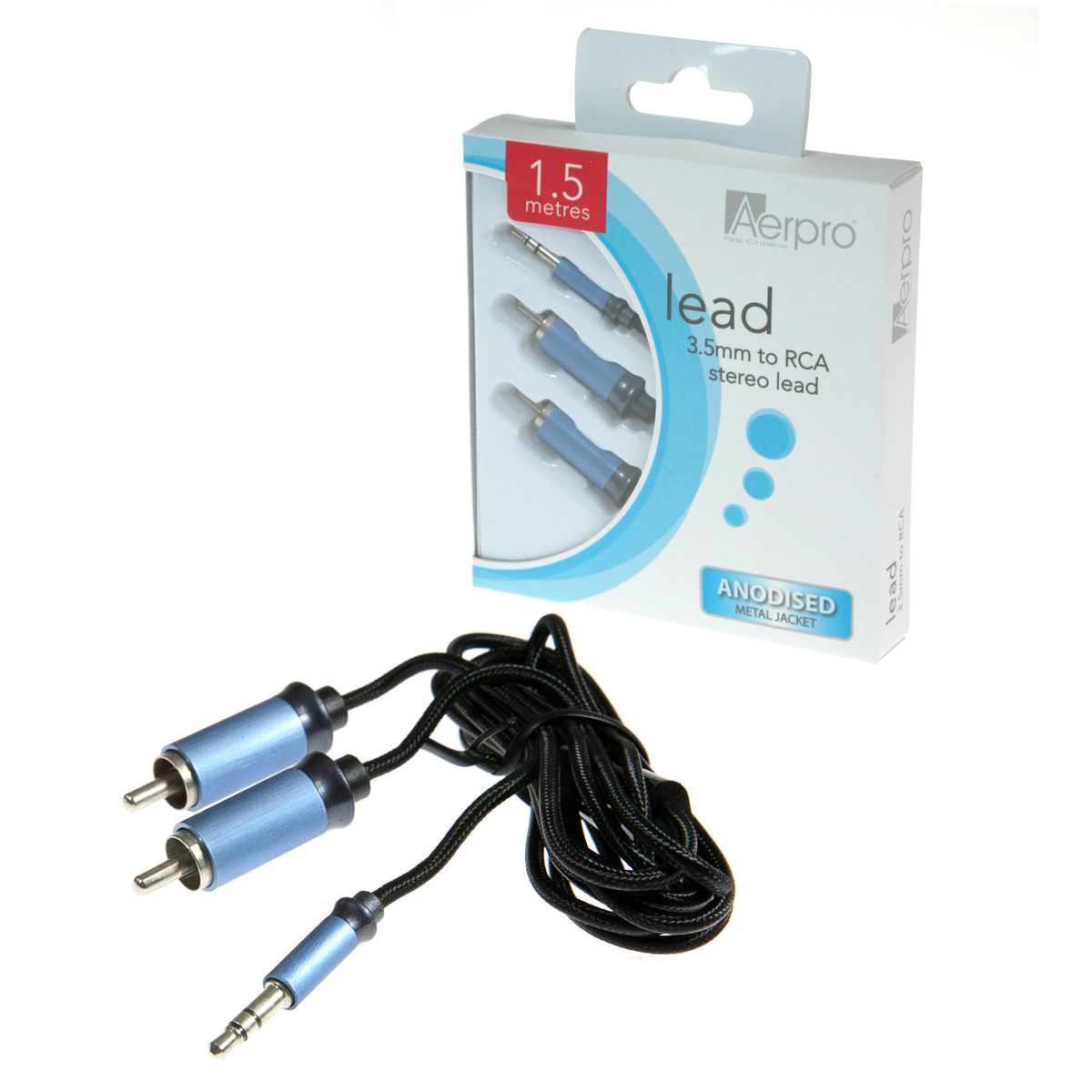 Aerpro 3.5mm to 2 RCA Stereo Lead Aluminium 1.5m ADM2R35A