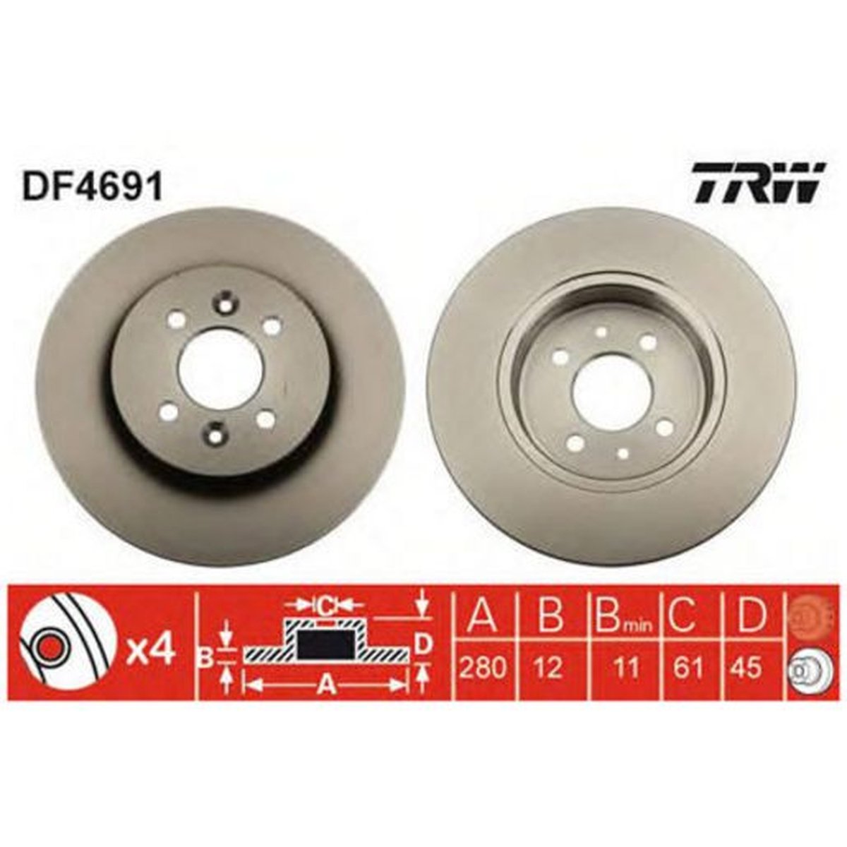 TRW Brake Rotor Single Rear DF4691S
