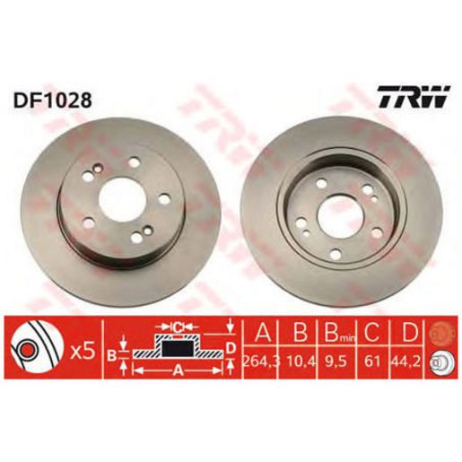 TRW Brake Rotor Single 264.3mm Rear DF1028S