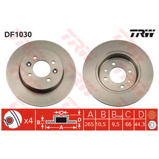 TRW Brake Rotor Single 265mm Rear DF1030S