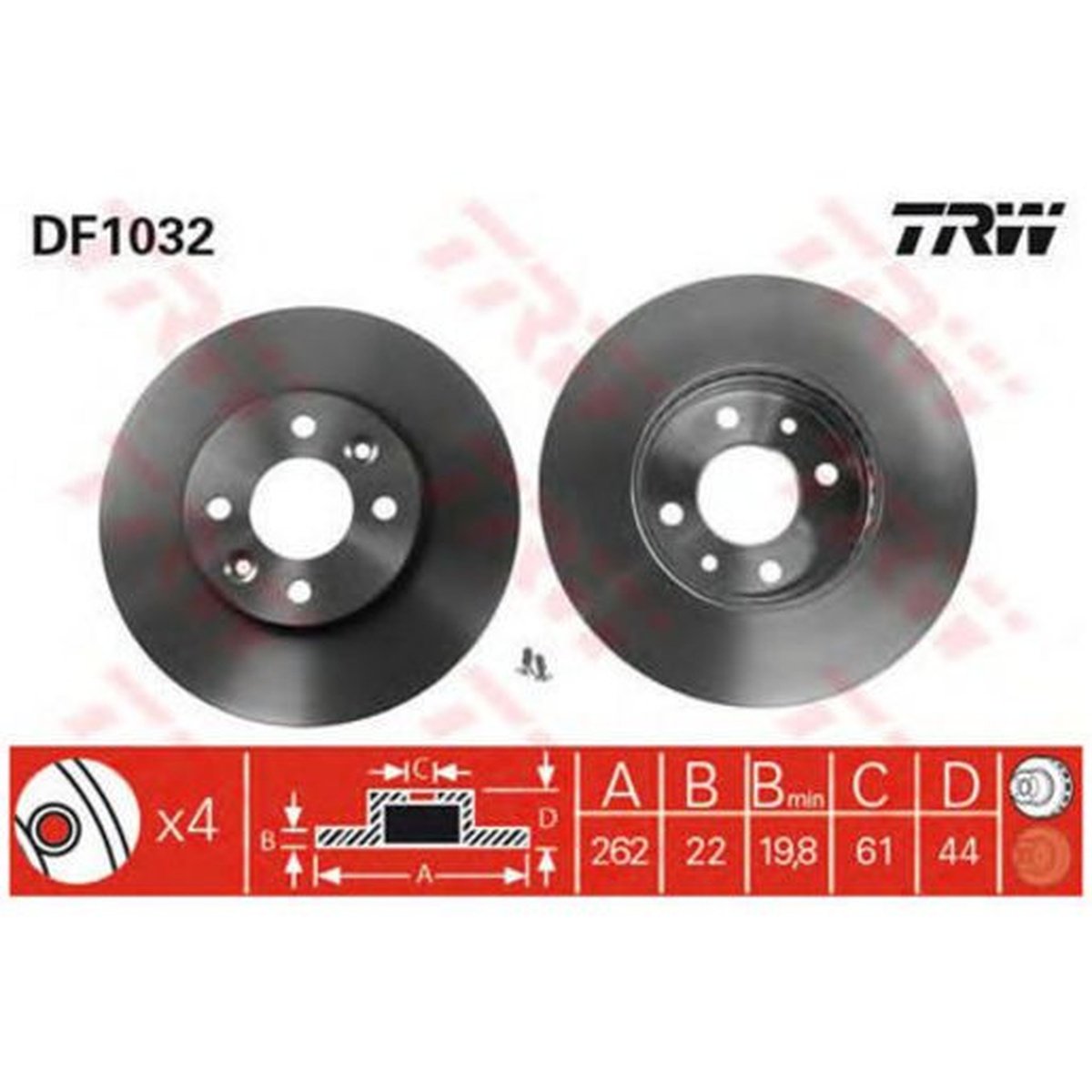 TRW Brake Rotor Pair 262.3mm Front DF1032S