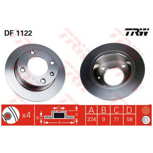 TRW Brake Rotor Single 224mm Rear DF1122S