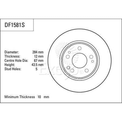 TRW Brake Rotor Pair 284mm Front DF1581S