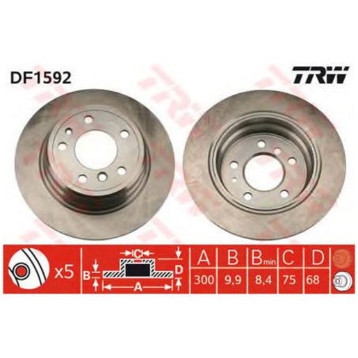 TRW Brake Rotor Single 300mm Rear DF1592S