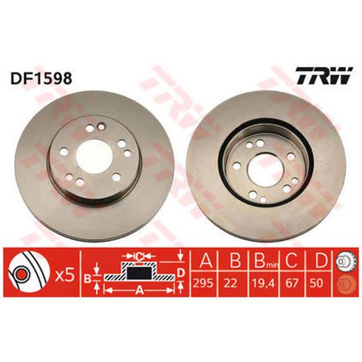 TRW Brake Rotor Single 295mm Front DF1598S