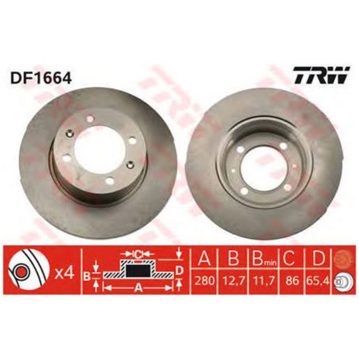 TRW Brake Rotor Pair 280mm Front DF1664S