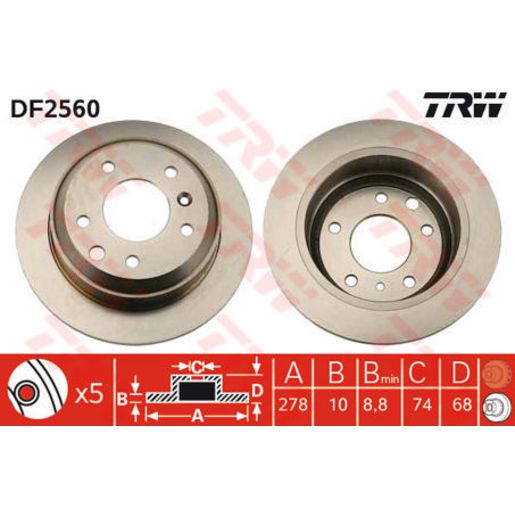 TRW Disc Brake Rotor 278Mm DF2560S
