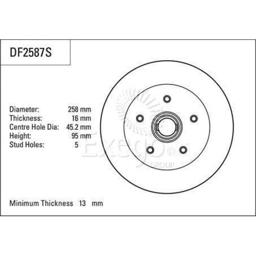 TRW Brake Rotor Single 258mm Front DF2587S
