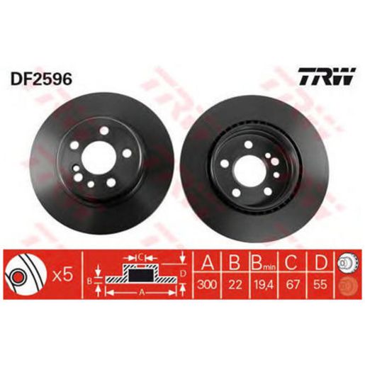 TRW Brake Rotor Pair 300mm Rear DF2596S
