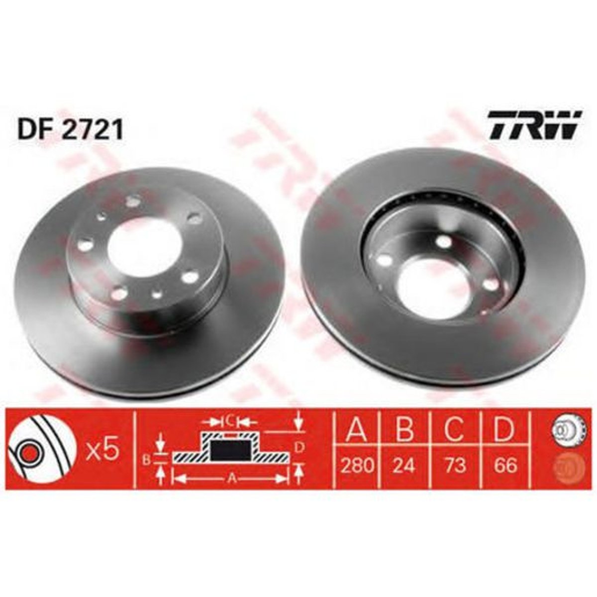 TRW Brake Rotor Pair 280mm Front DF2721S