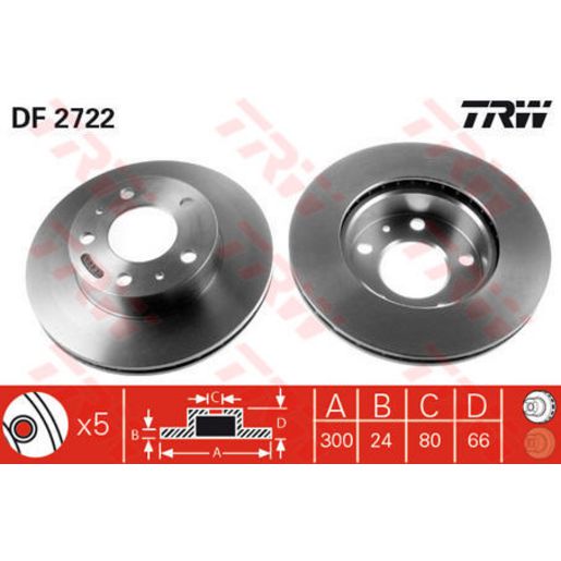 TRW Disc Brake Rotor 300mm DF2722S