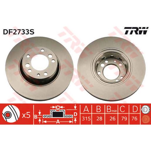TRW Brake Rotor Pair 315mm Front DF2733S