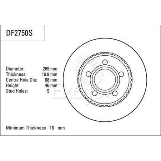 TRW Brake Rotor Pair 269mm Rear DF2750S