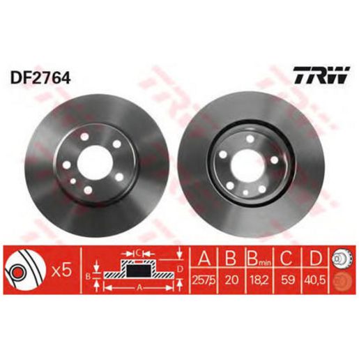 TRW Disc Brake Rotor 257Mm DF2764S
