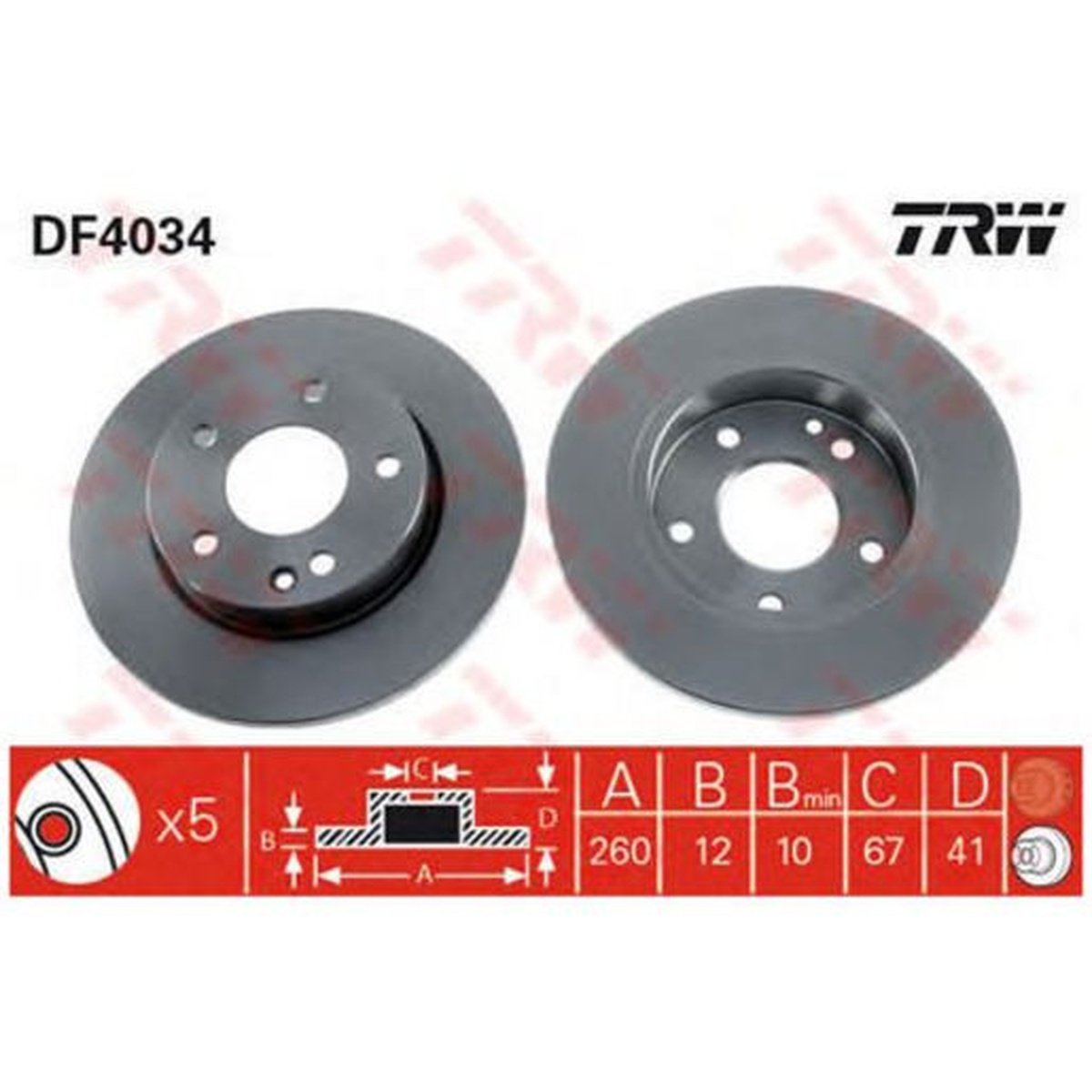 TRW Brake Rotor Pair 260mm Front DF4034S