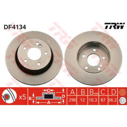 TRW Brake Rotor Pair 290mm Rear DF4134S
