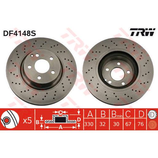 TRW Brake Rotor 330mm Front DF4148S