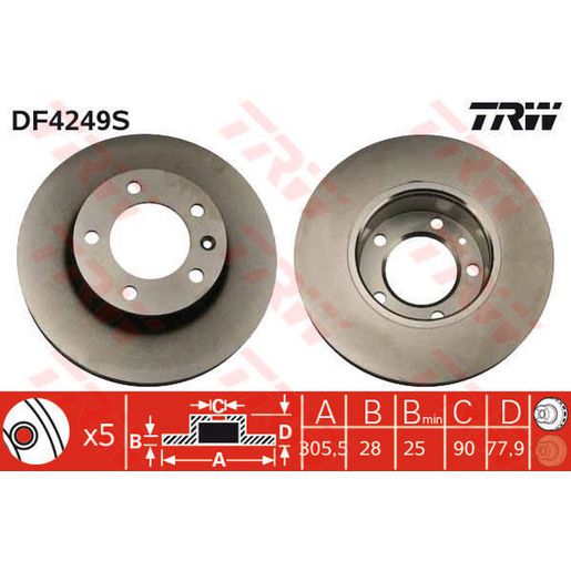 TRW Brake Rotor 305.5mm Front DF4249S