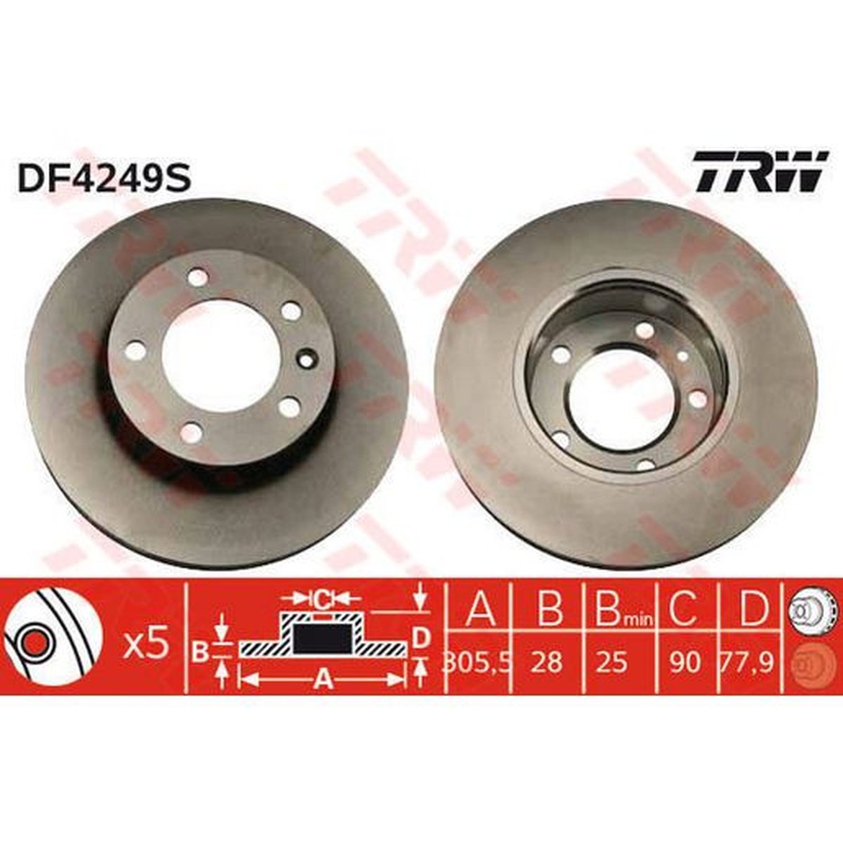 TRW Brake Rotor 305.5mm Front DF4249S