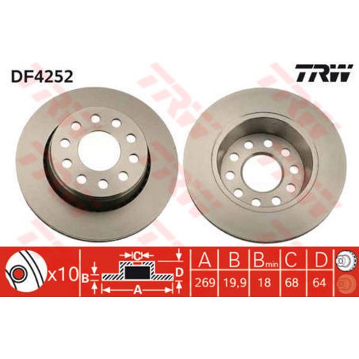 TRW Brake Rotor Pair 269mm Rear DF4252S