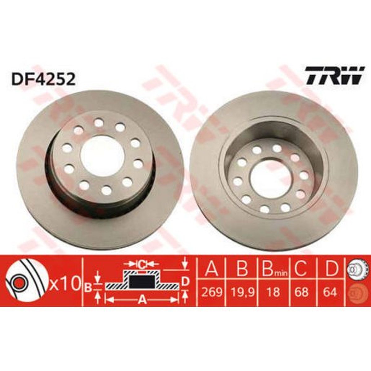TRW Brake Rotor Single 269mm Rear DF4252S