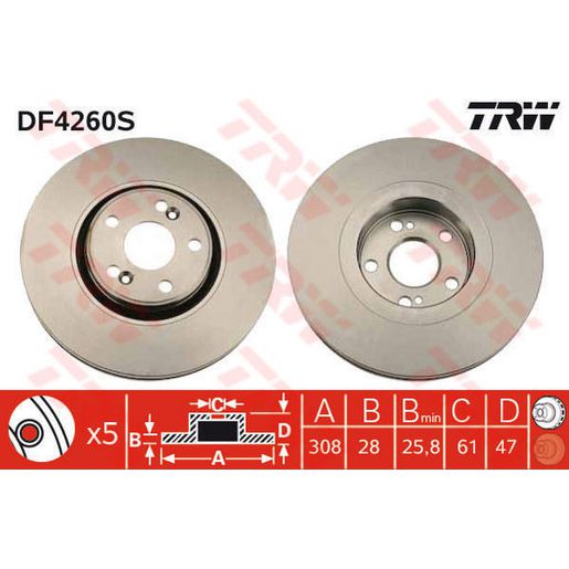 TRW Disc Brake Rotor 308Mm DF4260S